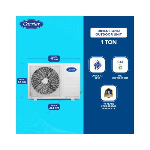 Carrier 1.5 Ton 3 Star Inverter Split AC (Copper Convertible 6-in-1 Cooling Auto cleanser 2024 Model Octra Exi 224050091720 White)