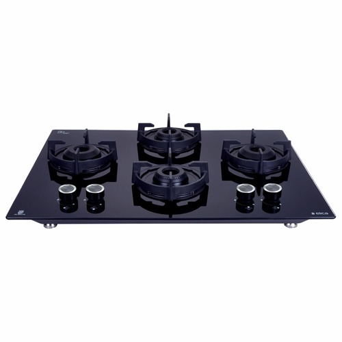 Elica FLEXI 470 LOTUS IND HD 70cm 4 BRASS Glass Automatic Hob 10-Year Burner Warranty(FLEXI470LOTUS) Black