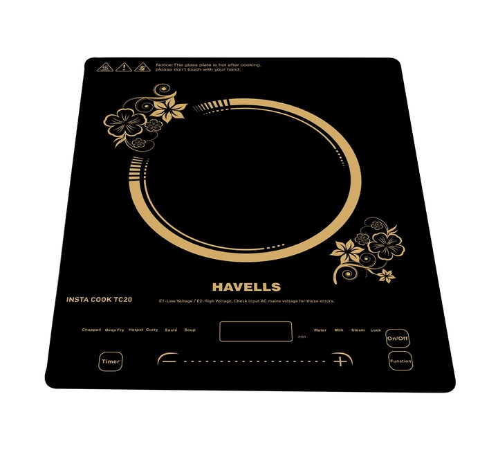Havells Induction Cooktop TC20 with 9 Cooking Modes Feather Touch Panel Induction Stove 3Hr Timer AutoPan Detection Child Lock Auto Power Off BIS Approved 2000 Watt with 3 Year Coil Warranty (GHCICDRK120)