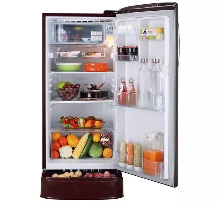 LG 185 L 5 Star Inverter Direct-Cool Single Door Refrigerator (GL-D201ASEU,  Scarlet Euphoria, Base stand with drawer) : : Electronics