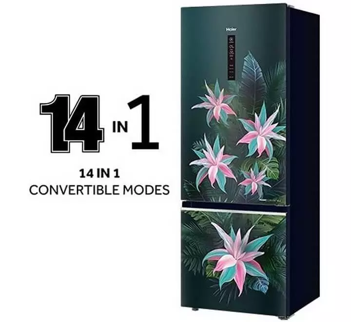 Haier 376L 3 Star Triple Inverter & Dual Fan Frost-Free Double Door Refrigerator (HRB-3964BGT Marine Tropical14 in 1 Convertible-Bottom Freezer-2021) (HRB3964BGT-E)