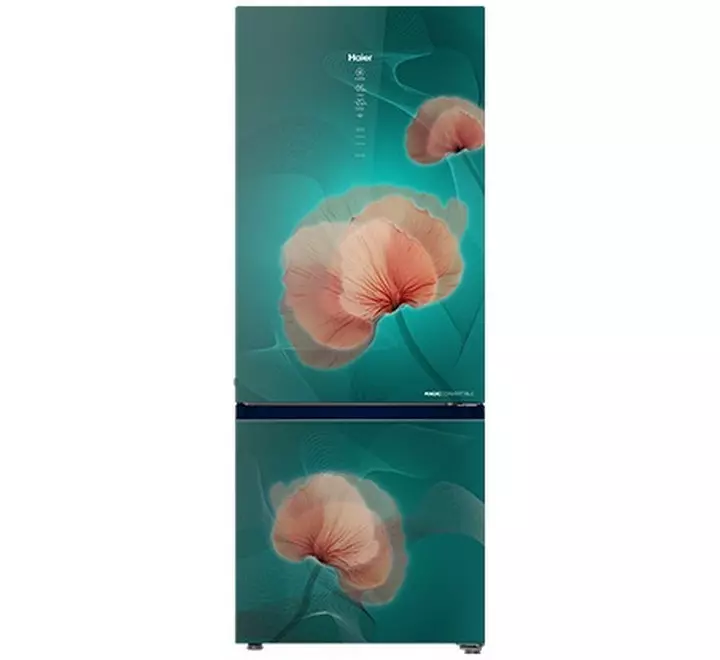 Haier 376L 3 Star Triple Inverter & Dual Fan Frost-Free Double Door Refrigerator (HRB-3964POG-E Ocean Glass - Green14 in 1 Convertible-Bottom Freezer-2021) (HRB3964POG-E)
