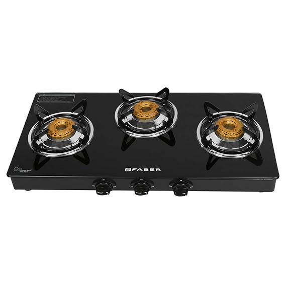 Faber POWER3BBBK Manual Ignition 3 Burner Glass Cooktop Gas Stove - Black