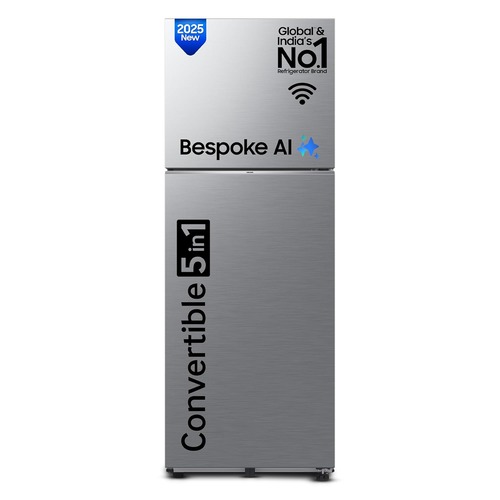 Samsung 330 Litres 2 Star Convertible 5-in-1Digital Inverter Frost Free Double Door WiFi Enabled Bespoke AI Double Door Refrigerator (RT34DG5A2BS8HL Elegant Inox Silver)