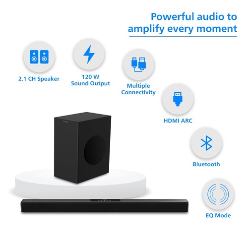 PHILIPS 2.1Ch 120W with Multi-Connectivity USB HDMI Rich Bass 120 W Bluetooth SandbarTAB4218/94Black