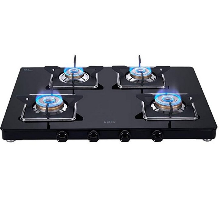 Elica Slimmest 4 Burner Gas Stove with Square Grid and Brass Burner (694CTVETRO SLIMLINE)