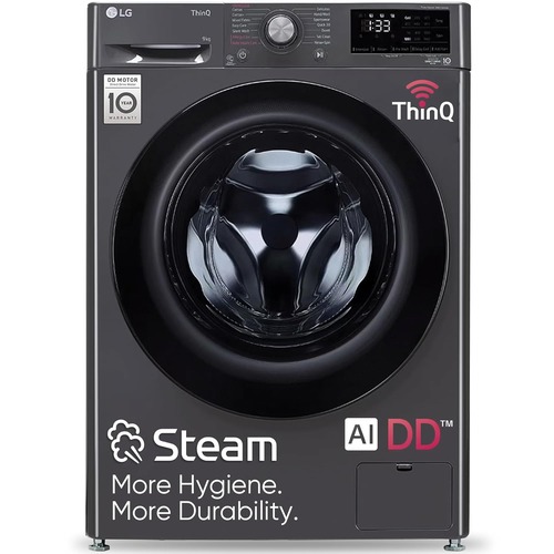 LG 9 Kg 5 Star Wi-Fi Inverter AI Direct Drive Fully-Automatic Front Load Washing Machine with In-Built Heater FHP1209Z5M.AMBQEIL6 Motion DD & Steam for Hygiene Wash Middle Black