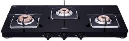 Elica Slimmest 3 Burner Gas Stove with Square Grid and Brass Burner (773CTVETRO SLIMLINE)